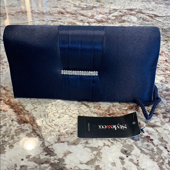Style & Co. Handbags - Style & co navy evening clutch w/ rhinestone trim